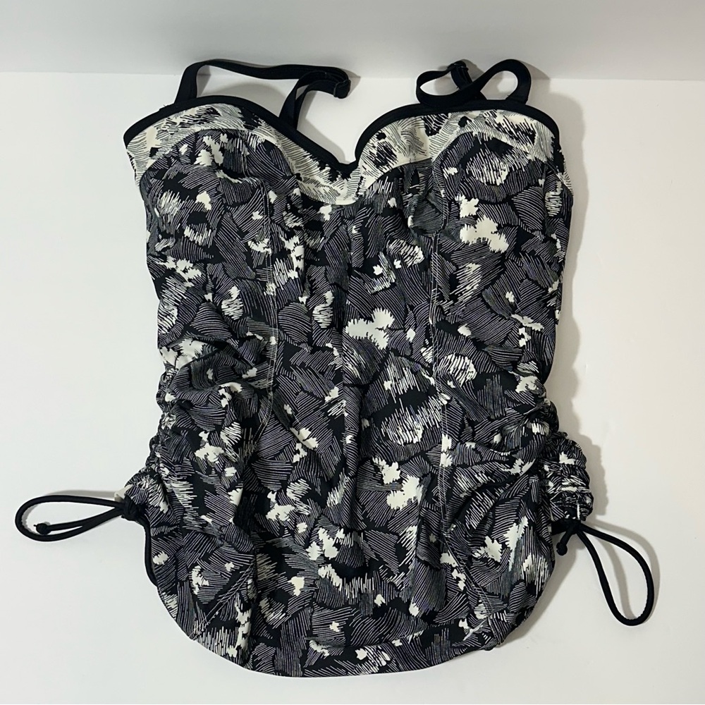 Panache underwire Black Print Tankini Top 34D Large